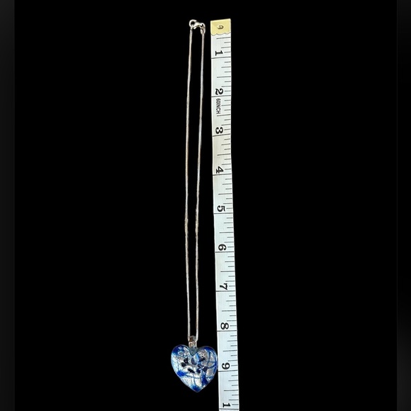 *Never Worn* Sterling Silver Chain & Murano Glass Heart Blue Pendant Necklace - Picture 3 of 7